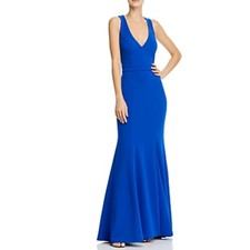 AQUA Women's Formal Dress Size 0 Blue Backless A-Line Bow Accent Evening Gown