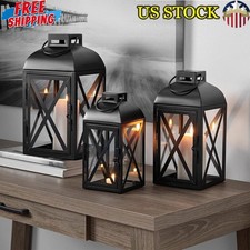 Large Decorative Black Metal Pillar Candle Holder Lantern Outdoor Indoor Steel