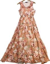 Womens Ruffle Cottagecore Tiered Maxi Dress Size M Peach Floral