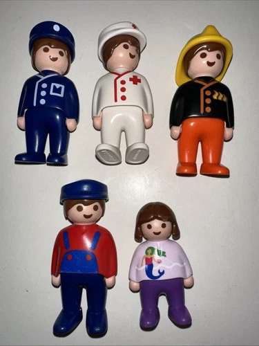 Lot Of 5 Vintage Playmobil Mailman Doctor Fireman Man Girl