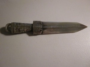 1 Chinese Green Nephrite [S.G.= 2.94] Beast Death Mask Ceremonial Dagger