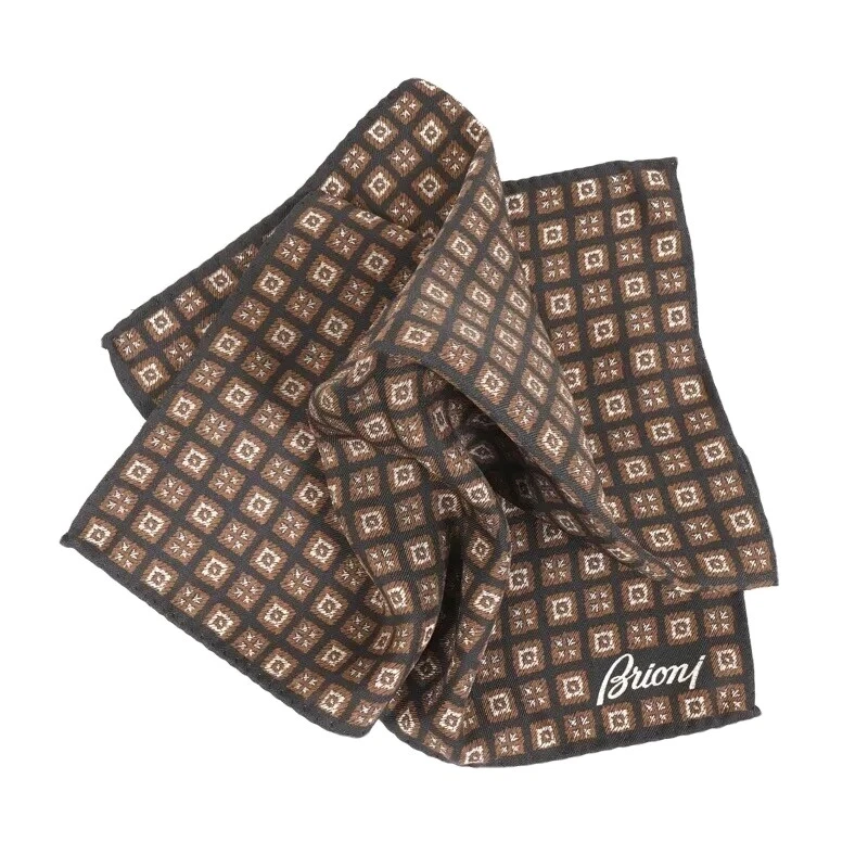 BRIONI Preto Reversível Folha Marrom Bolso Quadrado 100% Seda Feito na Itália Novo com etiquetas - Imagem 3 de 4