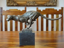 Bronze + Marmor Jaguar Statue Gepard Figur Leopard Panther Puma Tiger Löwe Edel 