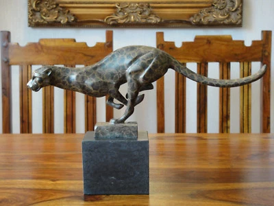 Bronze + Marmor Jaguar Statue Gepard Figur Leopard Panther Puma Tiger Löwe Edel  - Bild 1 von 4