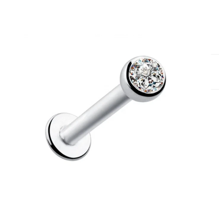 Piercing Labbra Brillantino Acciaio Labret Trago Helix con Zircone Bianco - Immagine 3 di 4