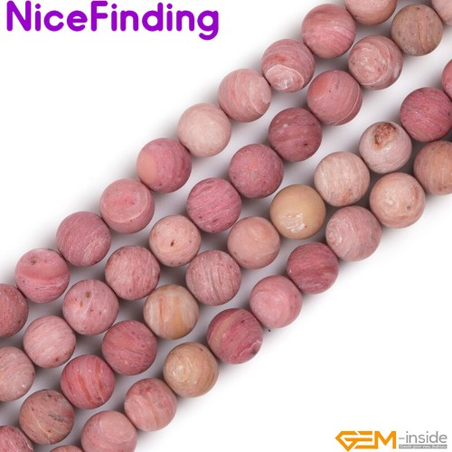 Natural Round Rhodochrosite Jasper Frosted Matte Beads For Jewelry Making 15'' - Picture 34 of 53