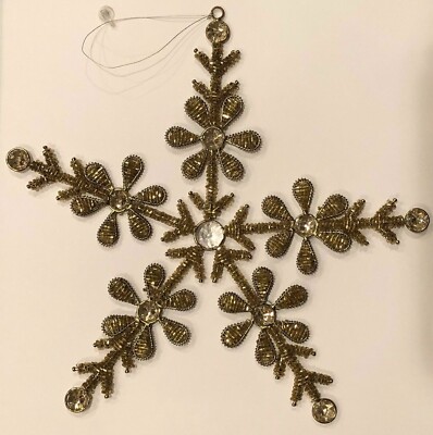 NEW! TWO'S COMPANY GOLD METAL BEAD GLASS SNOWFLAKE Christmas Hanging ORNAMENT12''