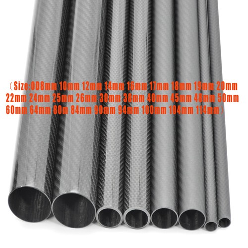 2mm Thickness 3K Carbon Fiber Tube 8 10 12 14 20 22 24 30 40 60 64 1-2pcs L500mm - Afbeelding 2 van 7