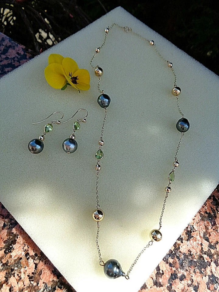 Goldkette mit Tahitiperlen u. Peridot, tolle Komposition in Gold Filled - Bild 4 von 4