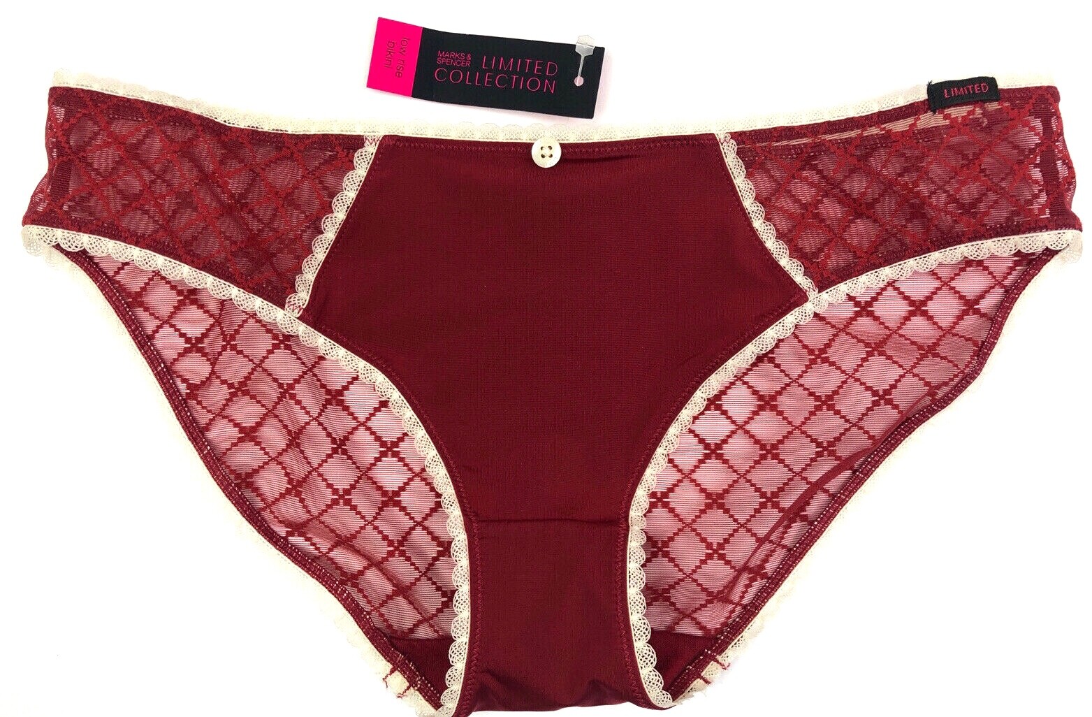 UK 10 Marks & Spencer Limited Collection Mesh Bikini Knickers Dark Red BNWT