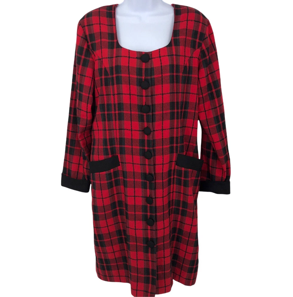 Vintage 90s Womens Plaid Dress L Button Front Compagnie Internationale Express - Image 2 of 4