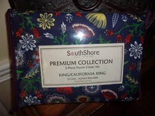 New Southshore Fine Linens Boho Blue Floral King/Cal King Duvet Cover Set 3pc