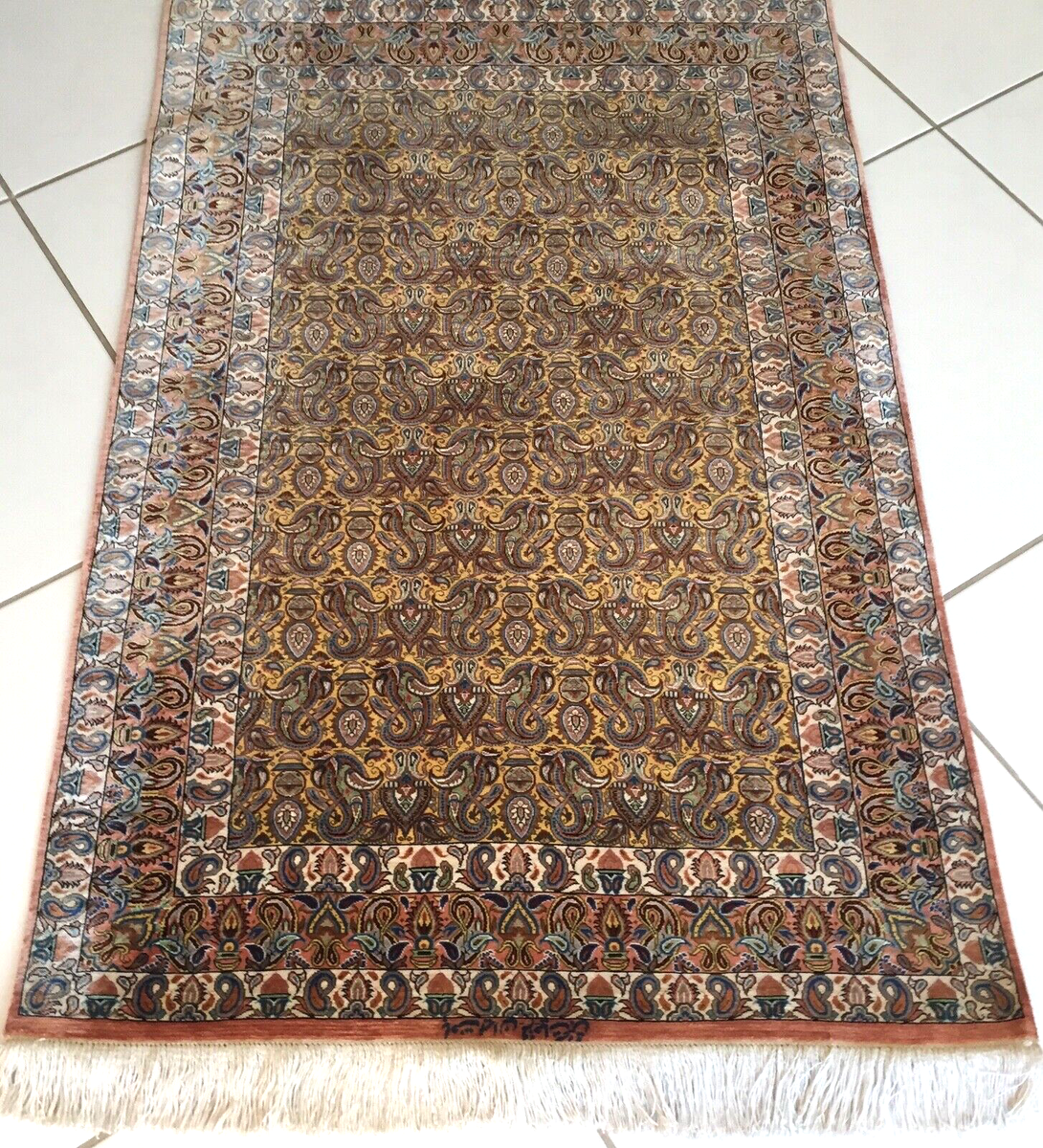 Coussin Carré Anke Drechel JAMILA FRAME P. – Bleu Et Or, Broderie Soie Velours 45x45 Cm (sans Garnissage)