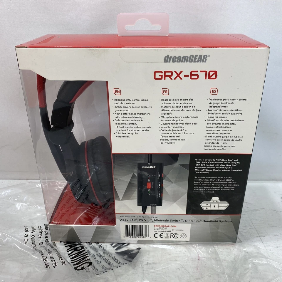 DreamGEAR Universal GRX-670 Gaming Headset NEW Sealed Red Black Amplified Wired - Image 4 of 4