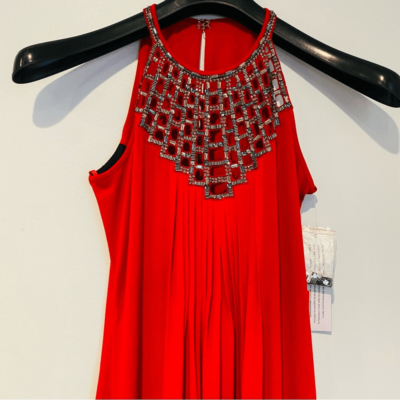 Aidan Mattox Red Beaded Neckline Halter Dress Gown Size 4 | eBay