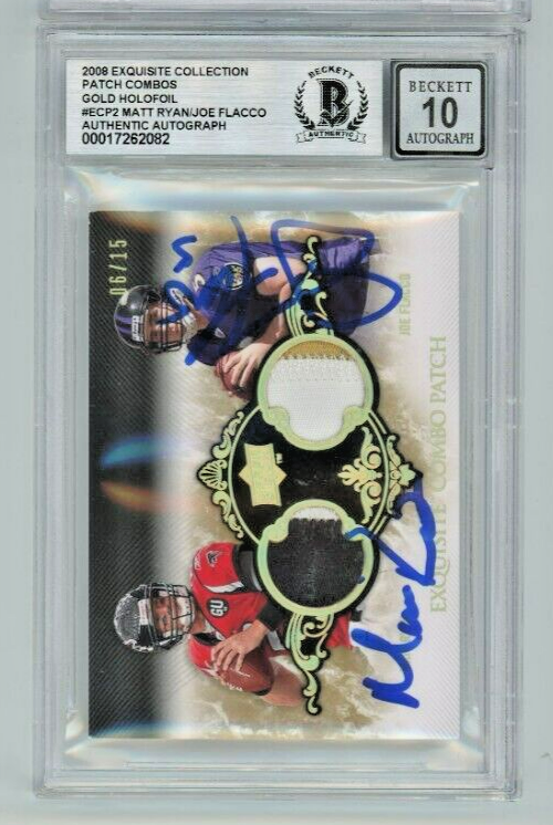 Joe Flacco Atlanta Falcons Matt Ryan #6/15 AUTO 10 Gold Dual Patch 2008 Exquisite Collection BAS 