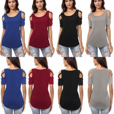 Women Solid Color Tops Short Sleeve Summer Casual Shirt O Neck Loose Blouse Gift