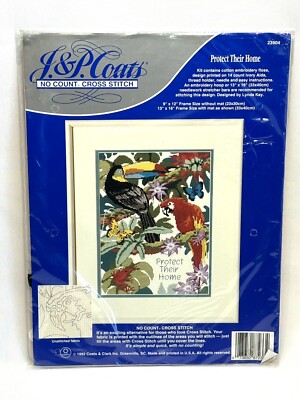 J & P Coats Protect Their Home Parrot No Count Cross Stitch Kit Sealed