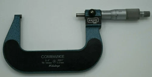 Mitutoyo No. 159-214 Combimike 3" to 4" and 70 mm to 100 mm Outside Micrometer 
