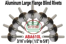  100  Aluminum Blind Rivet Large Flange 3/16" x Grip  1/2" to 5/8" ABA610L