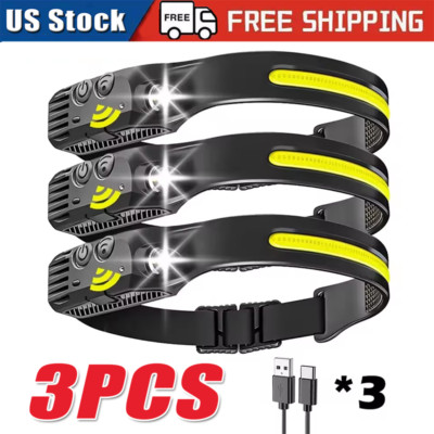 3X Waterproof COB Headlamp Night Buddy LED Sensor 230° Head Torch Headlight Lamp