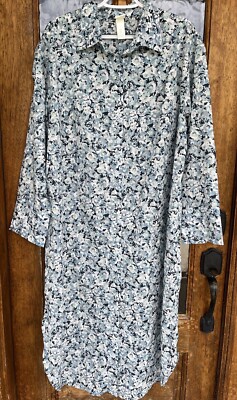 H&M Long Sleeve Blue Floral Dress Collar Lightweight Size Large