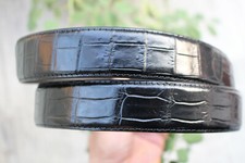 Black Genuine Croc Leather Men's Belt No-Jointed W 1.3 inch