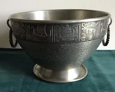Holsen Tinn Norway Handmade Pewter Bowl/Ice Bucket Viking Ship Folk Art Vintage