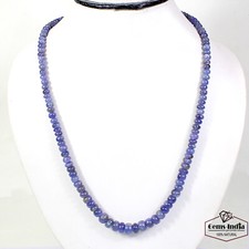 A Genuine Blue Tanzanite Smooth Rondelle Gemstone Beaded 3-8MM Necklaces 21''