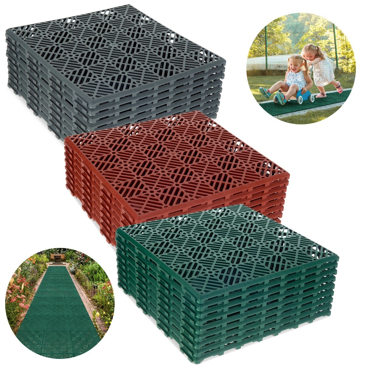 9pcs Interlocking Plastic Garden Tiles Nonslip Path Floor Lawn Paving