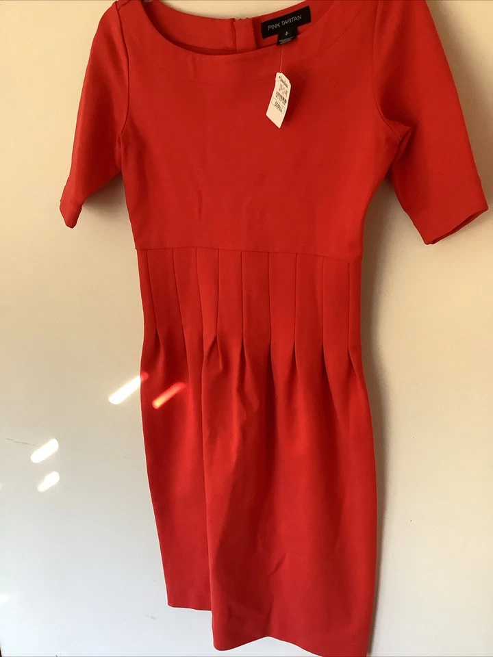 Pink Tartan S Red Career Church Fitted Dress New - Image 3 of 4