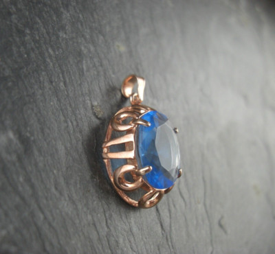 Pendant Chain Gold Plated Vintage Probably Aquamarine 925 Sterling Silver