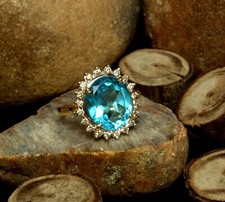 Natural Topaz Gemstone Gold Plated 925 Sterling Silver Women Ring
