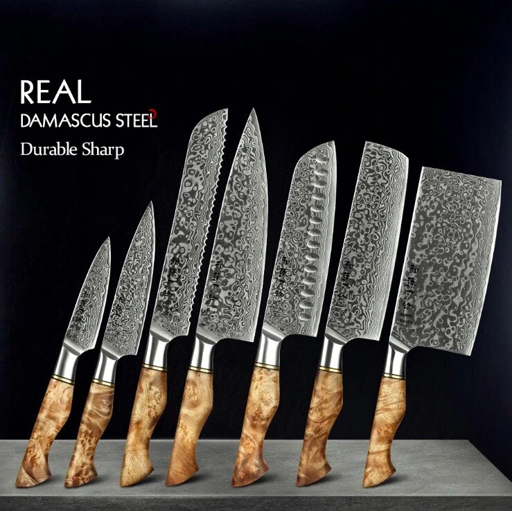 Damascus Steel Kitchen Knife Set Bread Cook Chef Meat Vegetable Cleaver Santoku
Opens in a new windo