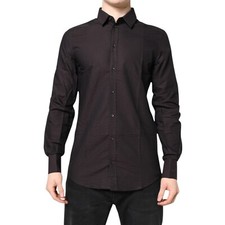 DOLCE & GABBANA Shirt Maroon Jacquard Cotton GOLD Men Dress 39/US15.5/S 370usd