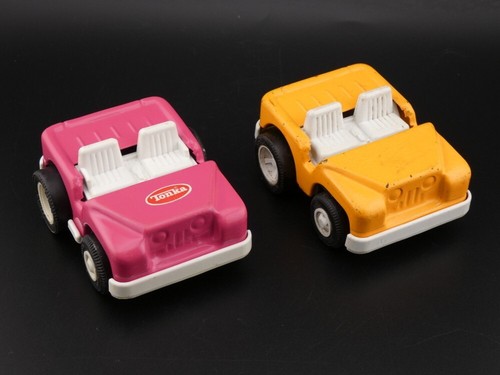 Vintage Tonka Pressed Steel Mini Pink and Yellow Jeep Toys Made in Japan