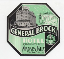 1930s Octagonal Luggage Label General Brock Hotel Niagara Falls Canada