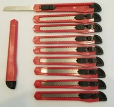 10 Red Utility Knife Box Cutters Standard Duty Strength 9mm razor