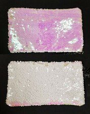 SHEFFIELD HOME IRIDESCENT ZIPPER PINK+WHITE REVERSIBLE SEQUINS CARRY ALL POUCH
