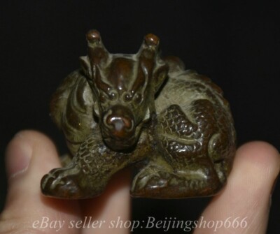 2'' Rare Old Chinese Copper Fengshui 12 Zodiac Dragon Beast Statue Sculpture