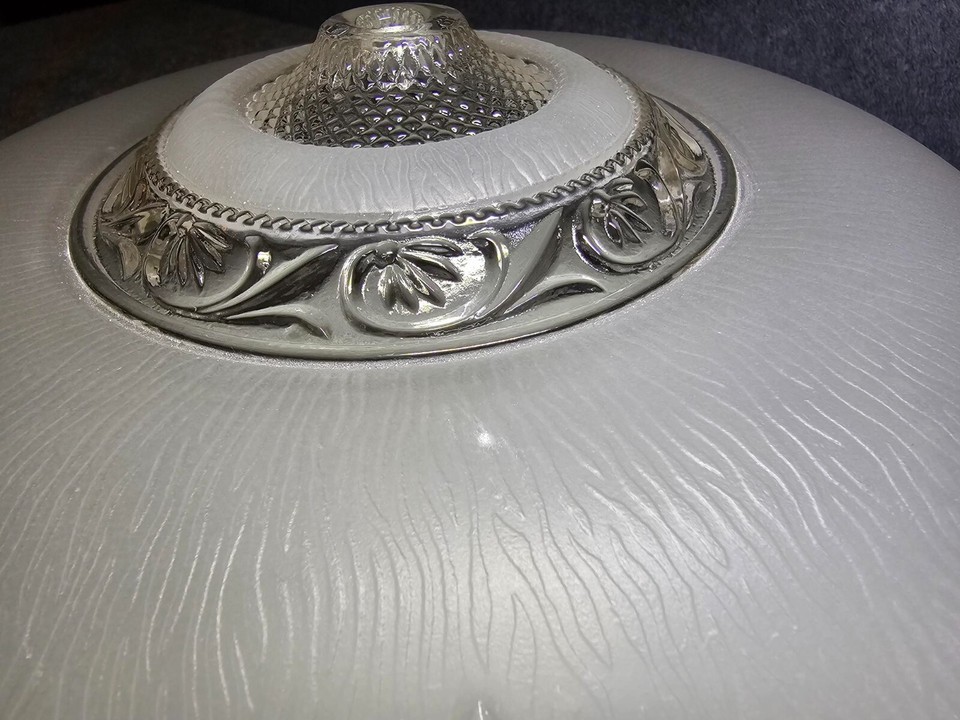 Vintage Ornate Frosted 14" Heavy Glass Art Deco Ceiling Light Shade