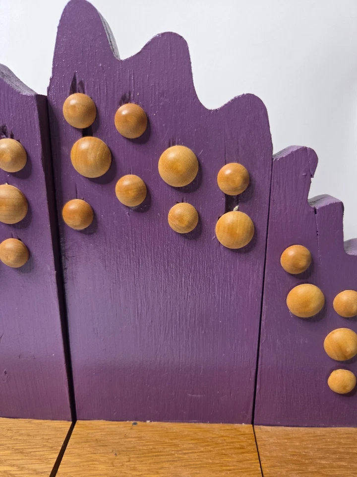 Handmade Wooden Purple Dinosaur Bookends Set Of 3 - Image 3 of 4
