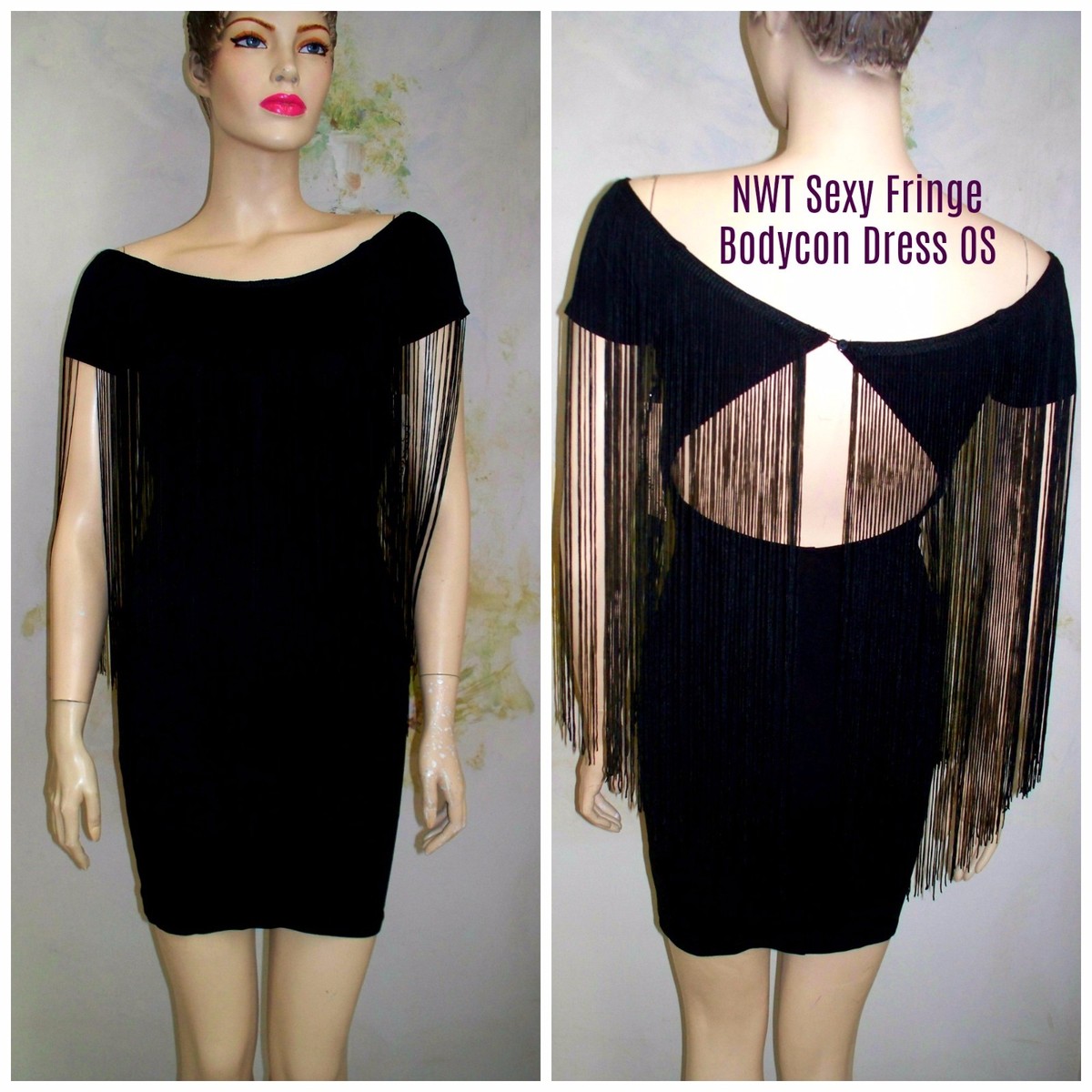 black fringe bodycon dress Janette Sexy Mini Stretchy Long Open Back One Size All For Love Halter Color:Brown Copper included in sale on sale Sequin fringe Radiate confident allure in