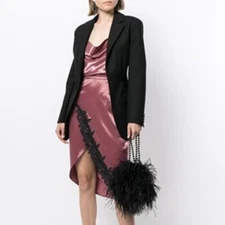 NWT Fleur Du Mal  Lily Black Lace-Trim Faux Wrap Rosewood Pink Skirt Women's 2