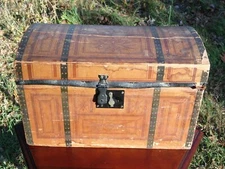 Antique Victorian Western Squares Paper Covered Miniature Trunk Dome Top Chest