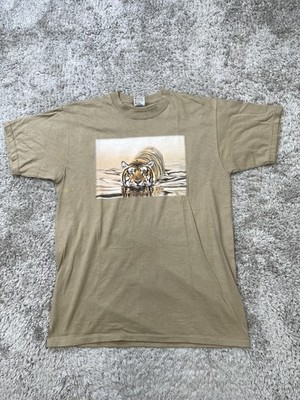 VTG Tiger Shirt Mens Large Tan Anvil Wildlife Graphic Animal Rusty Rust 1998