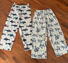 Set of 2 - Boys Pajama Pants Shark Dinosaur Animal Print Elastic Gray Blue
