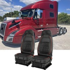 2pcs Beaded Semi Truck Black Mesh Seat Covers Red For Volvo Vnl Trucks 2003-2020