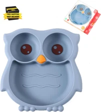 Toddler Suction Plates, Stay Put Divided Baby Plates, Owl Shape Bpa-Free 100% Fo