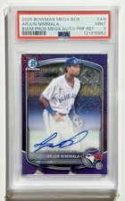 2025 Bowman Mega Box Arjun Nimmala Purple Mojo Auto /199 PSA 9 Blue Jays